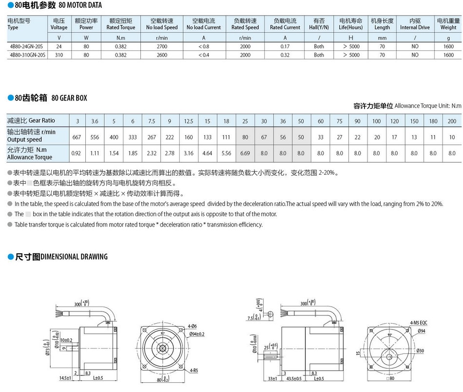 無刷直流電機80W
